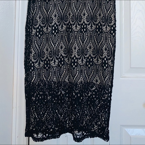 Almost Famous Black Midi Dress with Tan Silk slip - Picture 4 of 6